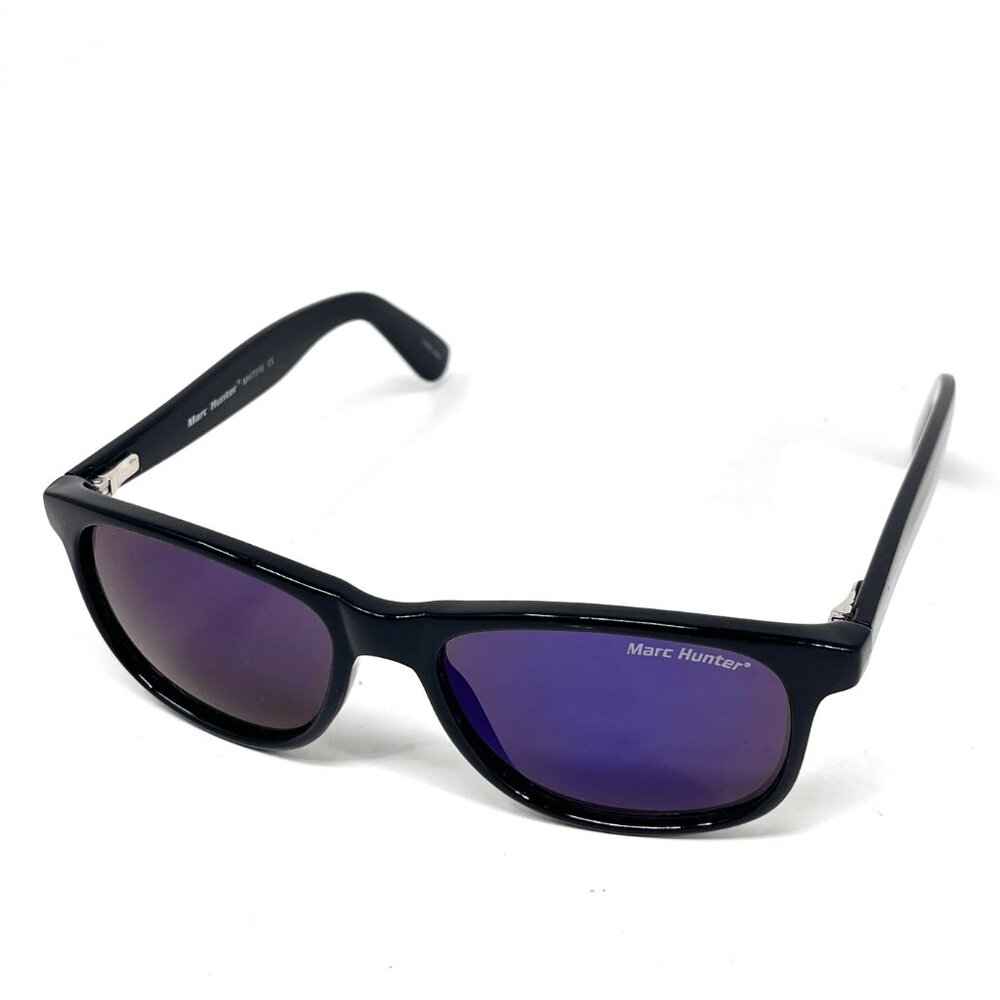Marc Hunter MH7916 Sunglasses Shiny Black Blue Mirrored Classic 55-17-150 7916